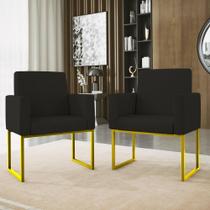 Kit 02 Cadeiras Poltrona Decorativa Sala Quarto Base Dourado