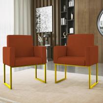 Kit 02 Cadeiras Poltrona Decorativa Sala Quarto Base Dourado