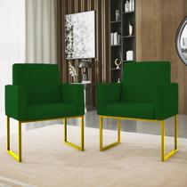 Kit 02 Cadeiras Poltrona Decorativa Sala Quarto Base Dourado