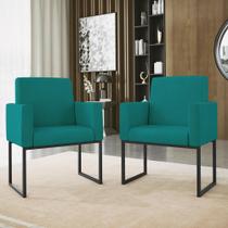 Kit 02 Cadeiras Poltrona Decorativa Sala Quarto Base Preto