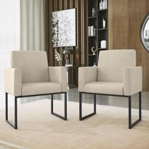 Kit 02 Cadeiras Poltrona Decorativa Sala Quarto Base Preto