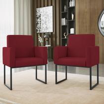 Kit 02 Cadeiras Poltrona Decorativa Sala Quarto Base Preto