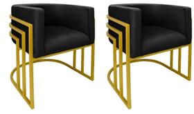 Kit 02 Cadeiras Poltrona Luxo Base De Metal Tripla Dourado Sala de Jantar Cozinha Recepção Veludo Preto Eli Móveis Kit 02 Cadeiras Poltrona Luxo Base De Metal Tripla Dourado Sala de Jantar Cozinha Recepção Veludo Preto Eli Móveis