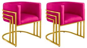 Kit 02 Cadeiras Poltrona Luxo Base De Metal Tripla Dourado Sala de Jantar Cozinha Recepção Veludo Rosa Pink Eli Móveis