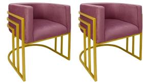 Kit 02 Cadeiras Poltrona Luxo Base De Metal Tripla Dourado Sala de Jantar Cozinha Recepção Veludo Rose Eli Móveis