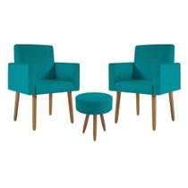 Kit 02 Cadeiras Poltronas Decorativas com Puff Salão Balaqui Decor