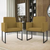 Kit 02 Cadeiras Poltronas Sala Quarto Base de Ferro Preto