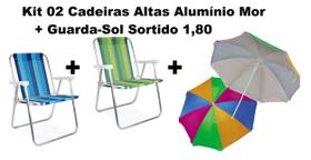 Kit 02 Cadeiras Praia Alumínio Mor + Guarda-sol 1,80