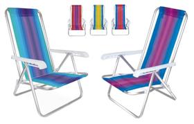 Kit 02 Cadeiras Reclinávíes de Aluminio Praia Piscina Camping MOR