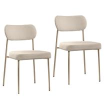 Kit 02 Cadeiras Sala de Jantar Lavínia Estofada Base Champagne Bouclê Bege - Desk Design Kit 02 Cadeiras Sala de Jantar Lavínia Estofada Base Champagne Bouclê Bege - Desk Design