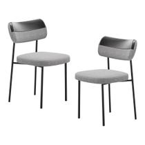 Kit 02 Cadeiras Sala de Jantar Lila com Encosto material sintético Preto Linho Cinza - Desk Design Kit 02 Cadeiras Sala de Jantar Lila com Encosto material sintético Preto Linho Cinza - Desk Design