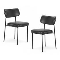 Kit 02 Cadeiras Sala de Jantar Lila Estofada com Encosto material sintético Preto - Desk Design Kit 02 Cadeiras Sala de Jantar Lila Estofada com Encosto material sintético Preto - Desk Design