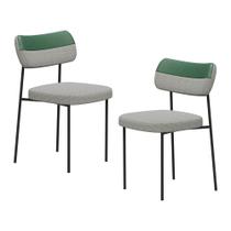 Kit 02 Cadeiras Sala de Jantar Lila Estofada com Encosto material sintético Verde Linho Cinza - Desk Design Kit 02 Cadeiras Sala de Jantar Lila Estofada com Encosto material sintético Verde Linho Cinza - Desk Design