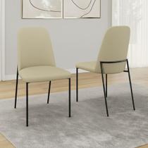 Kit 02 Cadeiras Sala de Jantar Lior com Encosto Estofado Base Preta Linho Bege - Desk Design Kit 02 Cadeiras Sala de Jantar Lior com Encosto Estofado Base Preta Linho Bege - Desk Design