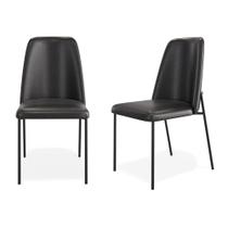 Kit 02 Cadeiras Sala de Jantar Lior com Encosto Estofado Base Preta material sintético Preto - Desk Design Kit 02 Cadeiras Sala de Jantar Lior com Encosto Estofado Base Preta material sintético Preto - Desk Design