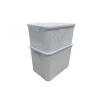 Kit 02 Caixa Organizadora MG Rattan Empilhavel com tampa 18 Litros e 26 Litros Branco Preto