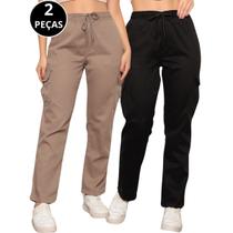 Kit 02 Calças Jogger Sarja Cargo Feminina