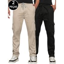 Kit 02 Calças Jogger Sarja Cargo Masculina