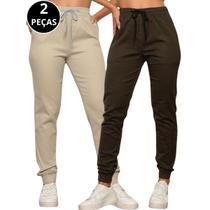 Kit 02 Calças Jogger Sarja Feminina Casual Com Eslático