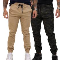 Kit 02 Calças Jogger Sarja Masculina Com Punho Elástico