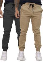 Kit 02 Calças Jogger Sarja Premium Masculina Bege e Cinza