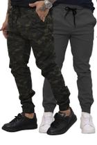 Kit 02 Calças Jogger Sarja Premium Masculina Camuflada e Cinza Kit 02 Calças Jogger Sarja Premium Masculina Camuflada e Cinza