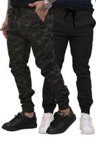 Kit 02 Calças Jogger Sarja Premium Masculina Camuflada e Preta Kit 02 Calças Jogger Sarja Premium Masculina Camuflada e Preta