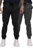 Kit 02 Calças Jogger Sarja Premium Masculina Cinza e Preta Kit 02 Calças Jogger Sarja Premium Masculina Cinza e Preta