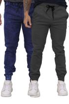 Kit 02 Calças Jogger Sarja Premium Masculina Jeans e Cinza Kit 02 Calças Jogger Sarja Premium Masculina Jeans e Cinza