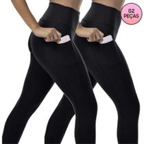 Kit 02 Calças Leggings Fitness Para Academia em Bolsos Laterais em Poliamida