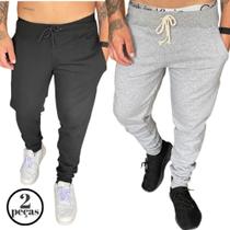 Kit 02 calças moletom masculina jogger slim fit básica lisa