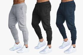 Kit 02 calças moletom masculina jogger slim fit básica lisa
