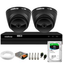 Kit 02 Câmeras Intelbras VHD 1220 Dome G7 Black Full HD 1080p, Lente 2.8mm, Visão Noturna 20m + DVR Intelbras MHDX 1204 4 Canais + HD SkyHawk 1TB