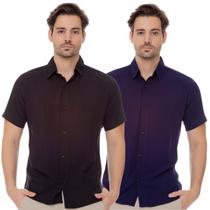 Kit 02 Camisas Sociais Masculina Manga Curta Viscose Slim - Camisaria Valentin