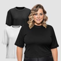 Kit 02 Camiseta Feminina Plus Size Lisa 100% Algodão Gola Redonda Manga Curta G1 A G3