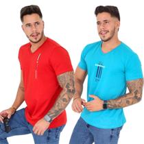 Kit 02 Camisetas Gola V Silkada Masculina Fio 30 100%Algodão