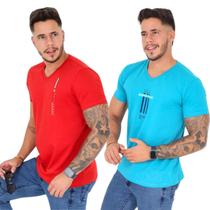 Kit 02 Camisetas Gola V Silkada Masculina Fio 30 100%Algodão