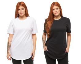 Kit 02 camisetas plus size longline manga curta feminina