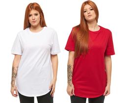 Kit 02 camisetas plus size longline manga curta feminina