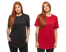 Kit 02 camisetas plus size longline manga curta feminina