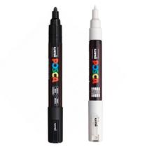 Kit 02 Caneta Posca PC-1M Uni-Ball Cor Branca e Preta