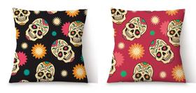 Kit 02 Capas Almofada Decorativas Caveira Mexicana Zipper