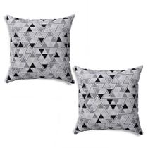 Kit 02 Capas para Almofada Tecido Estampado Triângulo Preto e Branco D96 42x42 Cm