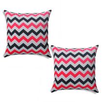 Kit 02 Capas para Almofada Tecido Estampado Zig Zag Rosa e Preto D103 42x42 Cm