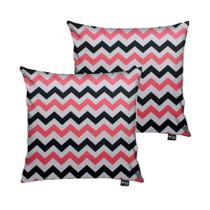 Kit 02 Capas para Almofada Tecido Zig Zag Preto e Rosa