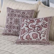 Kit 02 Capas Para Almofadas Estampadas Premium Jacquard Estampado Bordô
