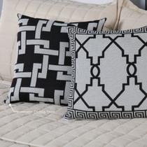 Kit 02 Capas Para Almofadas Estampadas Premium Jacquard Estampado Preto