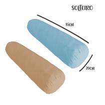 Kit 02 Capas para Rolo de Cabeceira Solteiro 85x20cm Azul e Nude Arrumadinho