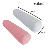 Kit 02 Capas para Rolo de Cabeceira Solteiro 85x20cm Branco e Rosa Arrumadinho