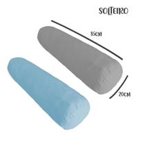 Kit 02 Capas para Rolo de Cabeceira Solteiro 85x20cm Cinza e Azul Arrumadinho